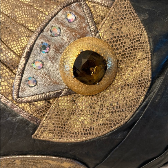 Cynthia Lockhart New York VINTAGE 80's Elegant Charcoal and Gold Women's Bag - Picture 2 of 8